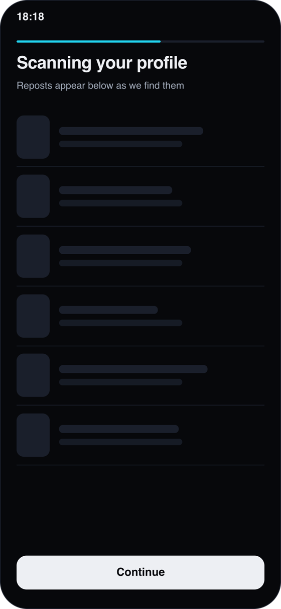 Repostless scanning a profile and counting reposts as it finds them.